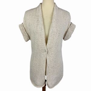 Rivamonti Italy Ivory Sequin Short Sleeve Open Knit Heavyweight Cardigan Medium